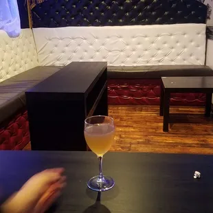 A glass of Tej! This Ethiopian honey wine wasn't listed on the menu, but they'll happily bring you some if you ask.