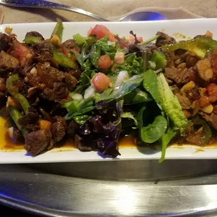 Beef and lamb tibs - incredibly flavorful spice coating.