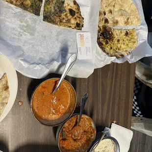 Chicken Tikka Masala, Paneer Makhani, Garlic Naan, Butter Naan,