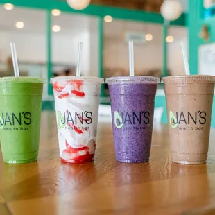 Green Machine, Strawberry Delight, Blue Power, and Coffee Smoothie