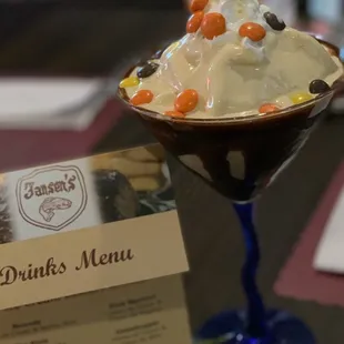 a dessert in a martini glass
