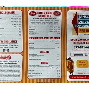 Menu Hanson&apos;s Drive-In.S Western Ave Beverly IL . HotDog ItalianBeef Giros Burgers Chicken Steak Sandwiches Salads IceCream Shakes etc.Cool!