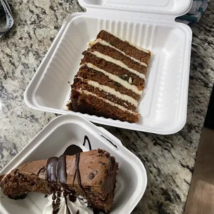 Triple chocolate cheesecake and carrot cake.