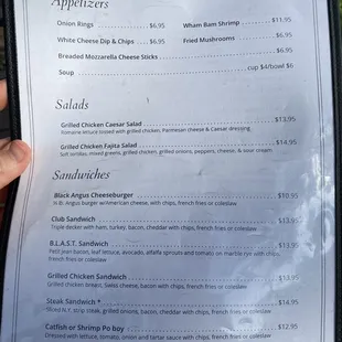 Menu: Apps, salads and sandwiches