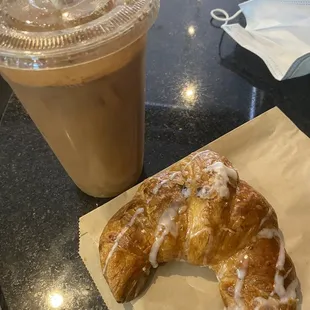 Medium Iced Coffee and Almond Croissant