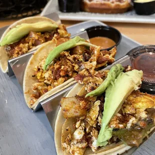 Breakfast Tacos &amp; Belgian Waffle In The Back  Very Yummy!