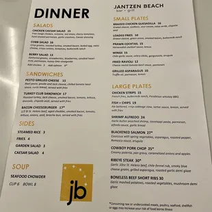 Menu as of March 2023