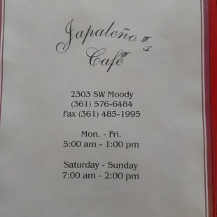 menu for jalapeno&apos;s cafe