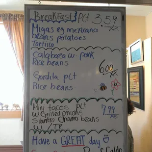 a menu for breakfast