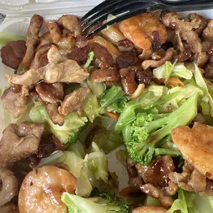 Chicken and shrimp missing teriyaki sauce.  Remain ingredient of the dish.