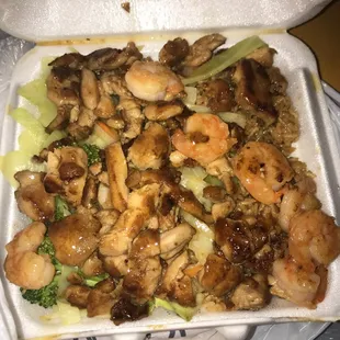 a take out container of food