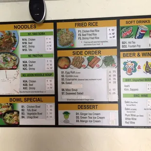 Menu in restaurant