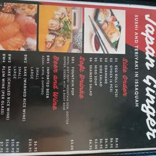 menu, sushi and sashimi