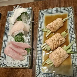 Yellow tail, red snapper, white tuna, salmon yuzu