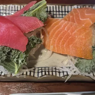 Salmon and tuna sashimi
