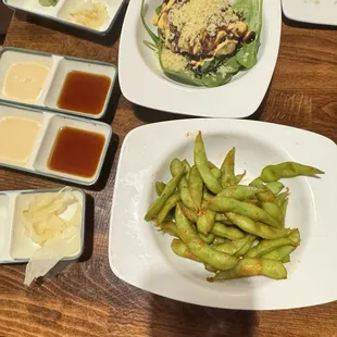 This is the spicy edamame ( the regular ones are better) and the avocado bomb crab was actually VERY fishy and nasty