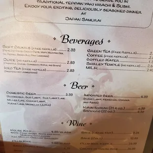 he menu for the restaurant