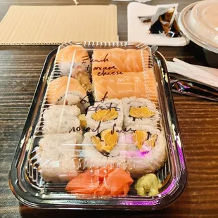 a tray of sushi