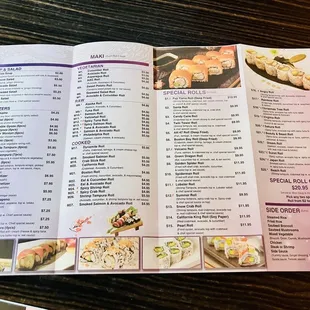 sushi and sashimi, menu