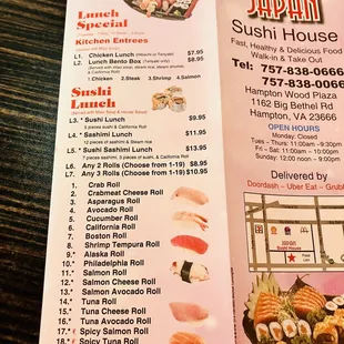 menu, sushi and sashimi