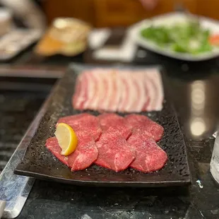 Pork belly and ribeye