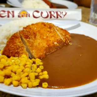 Regular size curry level 7 spice with corn and chicken katsu.