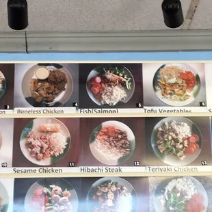 a variety of dishes on a menu