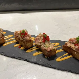 Crispy sushi rice with toro