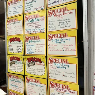 menus on the wall