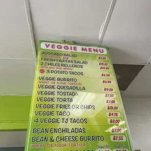 Veggie menu