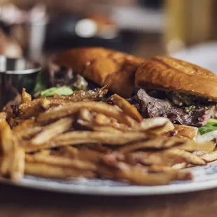 Skirt Steak Torta with freshly cut fries
