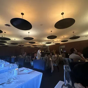 a large room with tables and chairs