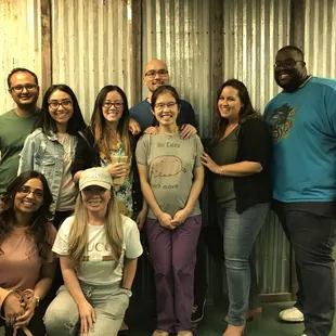 Smiling even though we did not escape.