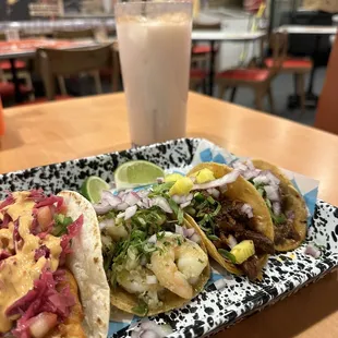 Fish, shrimp, pastor and birria