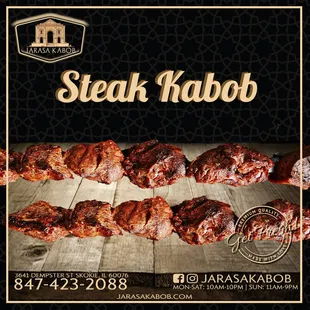 steak kabob on a wooden table