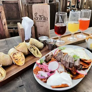 Los Burros, Chilaquiles Fuego, Mimosa Flight and Cappuccino