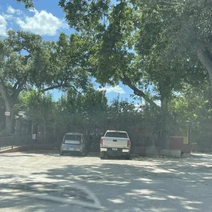 Outside, you can almost drive right by it, covered with trees. Love This Place