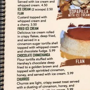 Kids Menu, desserts, beverages