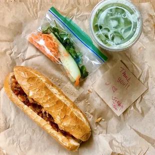 [Delivery] Banh Mi Cajun Crawfish &amp; Matcha Guava Latte (with oatmilk)