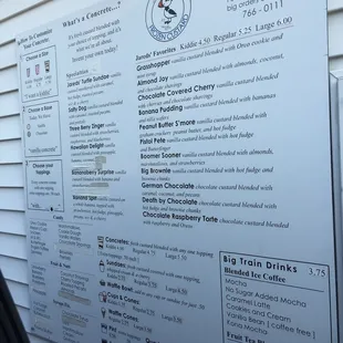 a menu on the side of a building