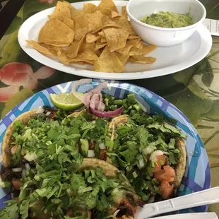 Steak and chicken tacos and guacamole!