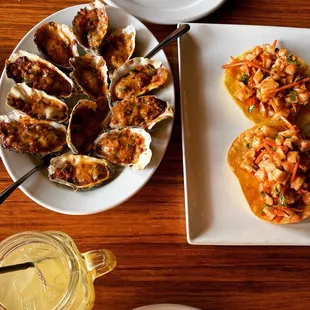 Stuffed oysters, ceviche, and margarita
