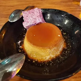 Flan with hibiscus cream