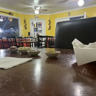 Salsa for chip and clean place.