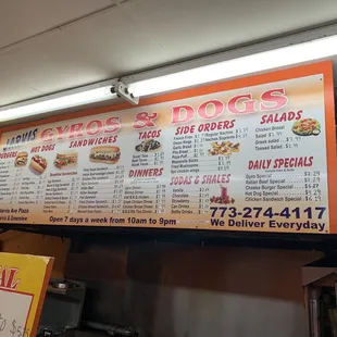 the menu for the restaurant