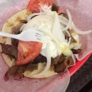 Gyro! Cheap and quick. Dont forget the side of fries.