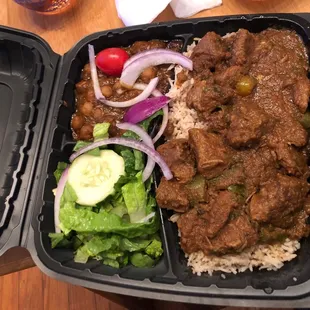 2020/12/27- Achar Gosht Special (Tues/Sat). lots of spicy lamb and savory chick pea side. big, puffy naan not pictured.