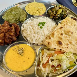 Vegetarian lunch thali - $14 and you can refill any item on the plate