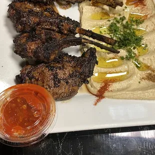 Lamb chops with hummus