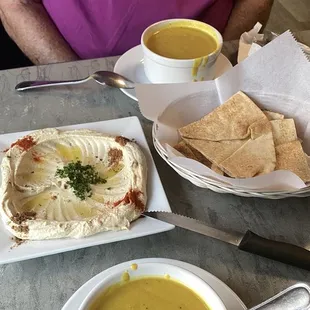 Hummus and Lentil soup